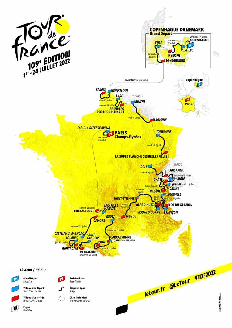 tour de france course map with stages