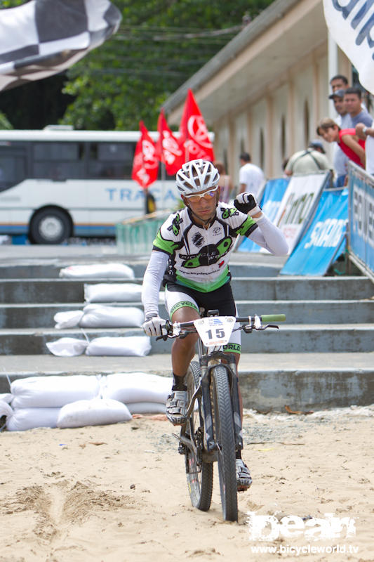 Jeff Herrera - fist pumping across the la ruta finish line.