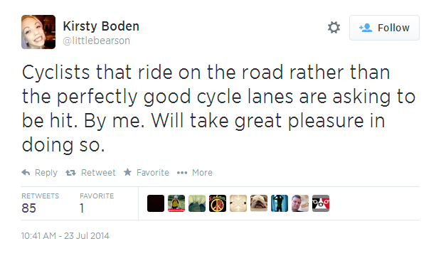 bike hater tweets threat