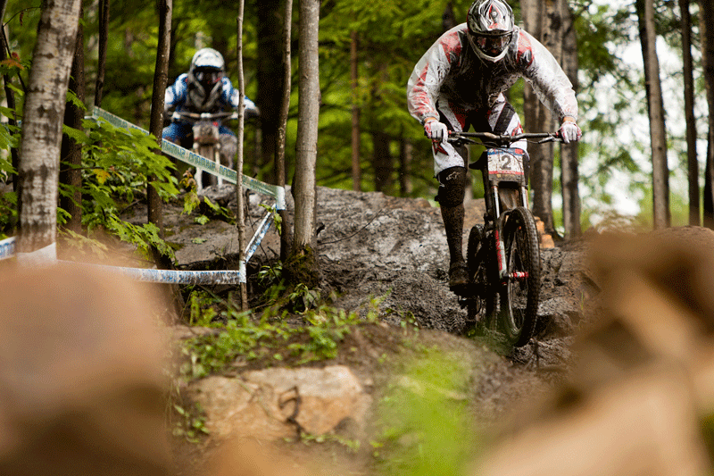 Greg Minnaar setting the fastest pace in qualifying at Mont saint anne