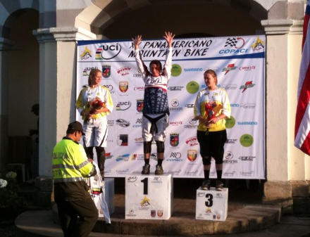 jackie harmony on the podium at the pan america games - downhill gold!