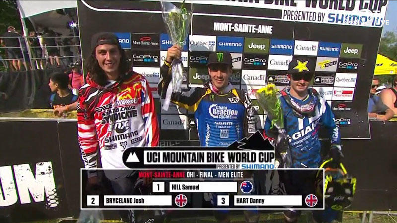 sam hill, josh bryceland and danny hart on the podium