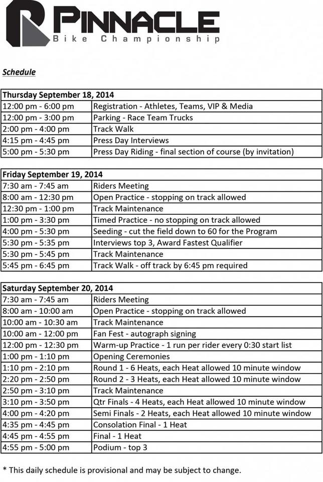 pinnacle schedule