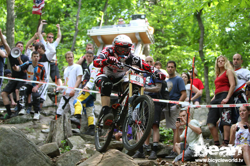 Justin Leov of Trek World Racing at the US OPEN downhill rockgarden